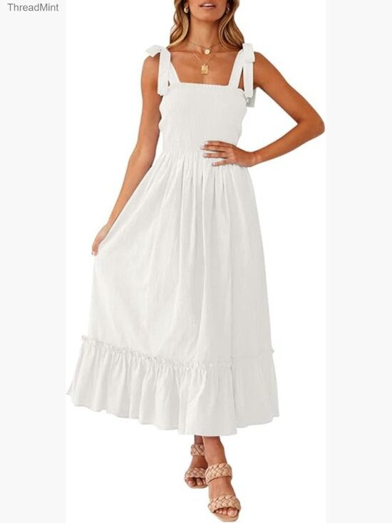 Dresses & Skirts - Boho Spaghetti Strap Square Neck Ruffle Maxi Dress Summer Beach